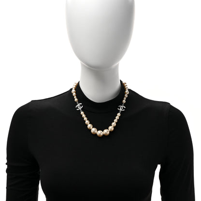 Chanel Pearl Crystal Baguette CC Short Necklace Silver 2 of 5