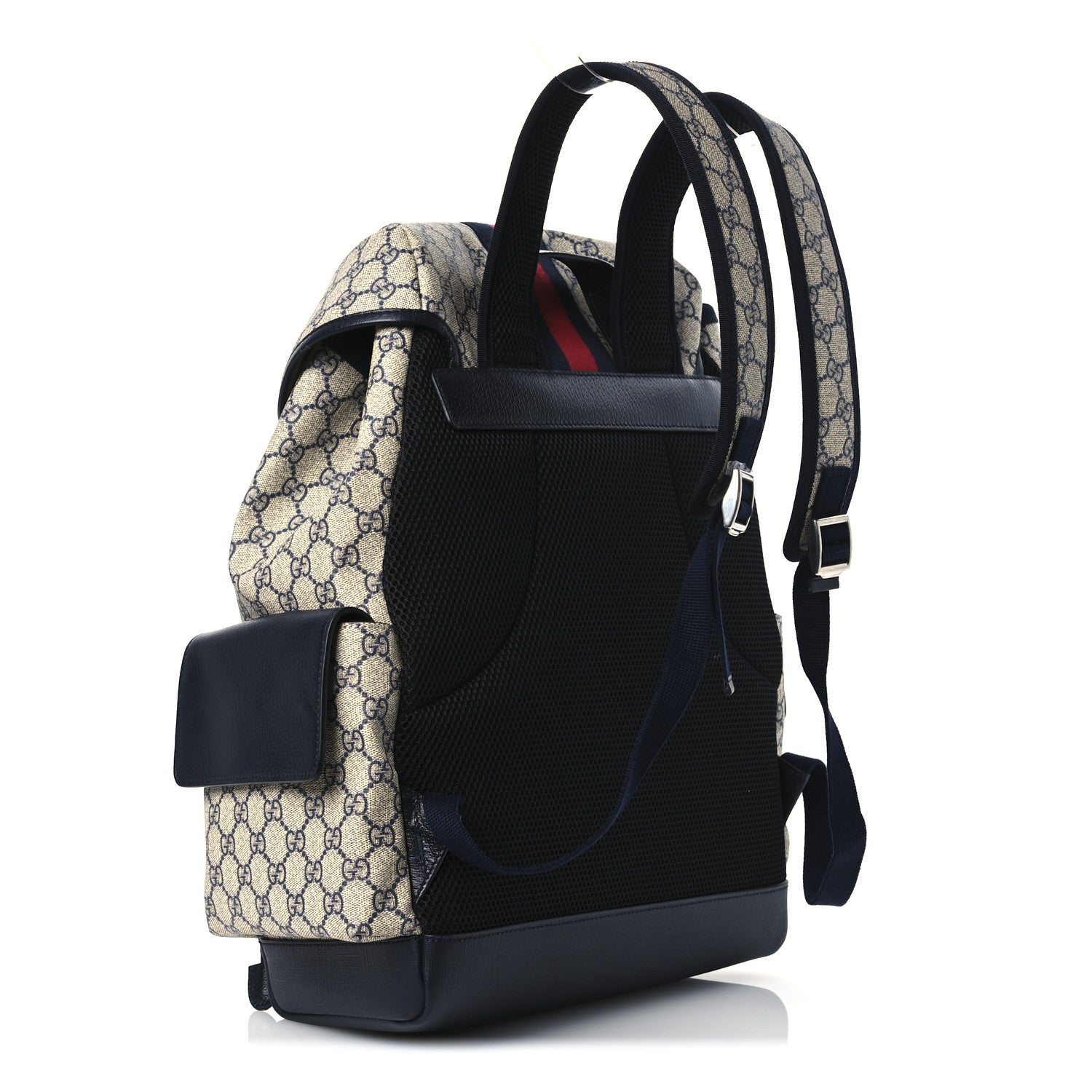 Gucci GG Supreme Monogram Medium Ophidia Double Buckle Backpack Beige Blue Black 3 of 12