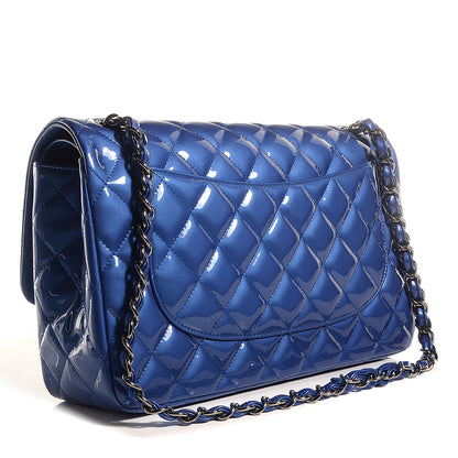 Chanel Patent Jumbo Double Flap Blue 3 of 10