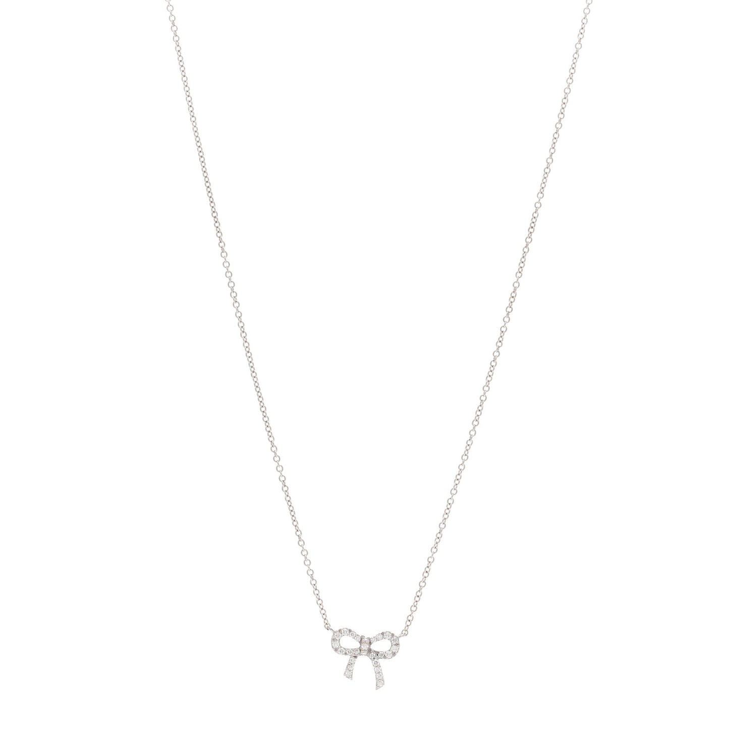 18K White Gold Diamond Mini Bow Pendant Necklace