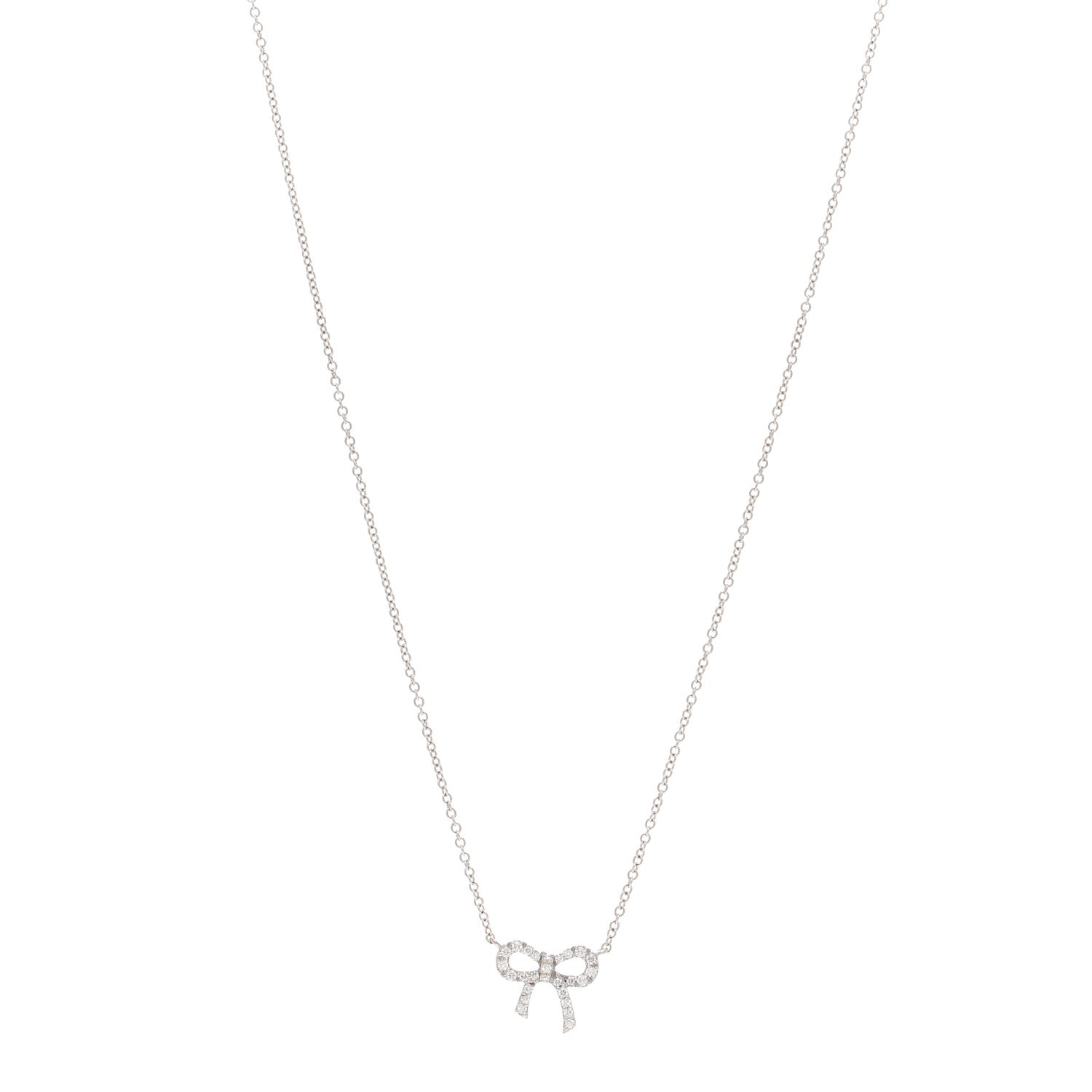 Tiffany 18K White Gold Diamond Mini Bow Pendant Necklace 1 of 5