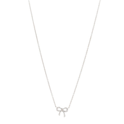 Tiffany 18K White Gold Diamond Mini Bow Pendant Necklace 1 of 5