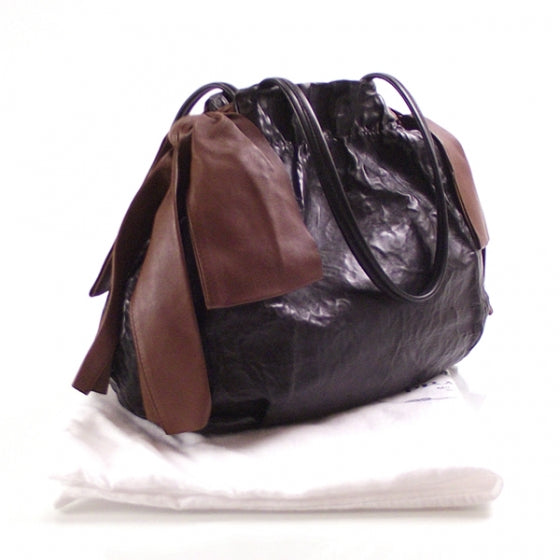 Prada Nappa Leather Gathered Bow Brown 3 of 10
