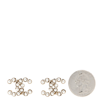 Chanel Pearl Crystal CC Earrings Gold 2 of 5