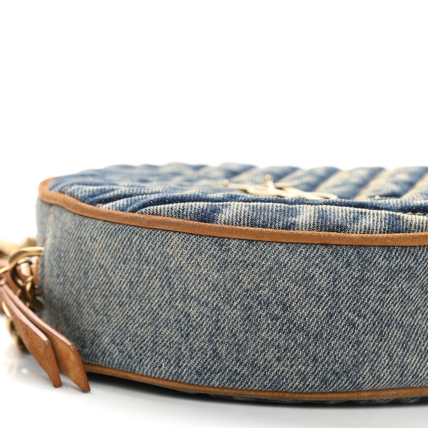 Denim Quilted Monogram Round Crossbody Bag Rodeo Blue