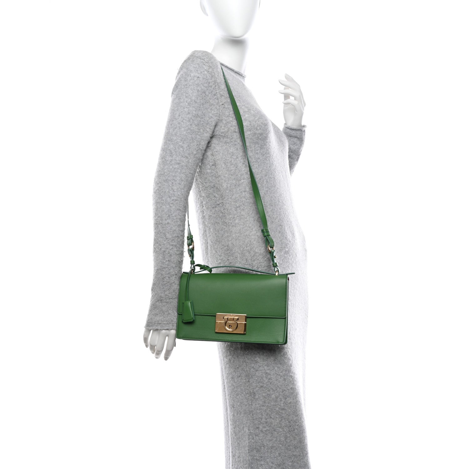 Salvatore Ferragamo Smooth Calfskin Aileen Gancio Lock Shoulder Bag Amazzonia 2 of 10