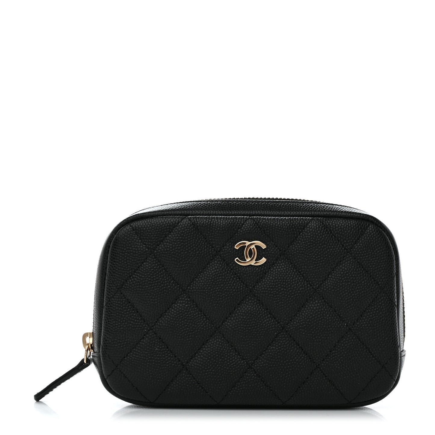 Caviar Quilted Small Curvy Pouch Cosmetic Case Black