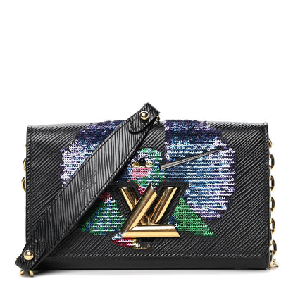 Louis Vuitton Epi Sequin Bird Twist Chain Wallet PM Black 1 of 5
