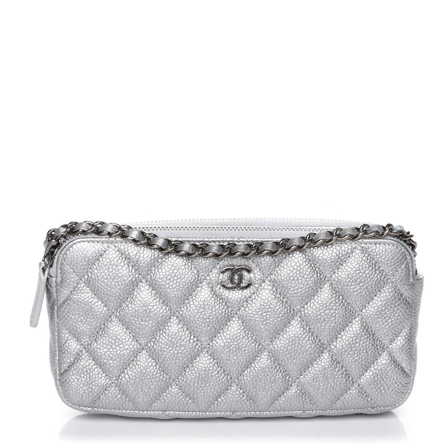Chanel Metallic Caviar Quilted Small Clutch With Chain Silver 1 of 8