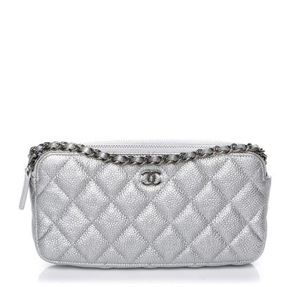 Chanel Metallic Caviar Quilted Small Clutch With Chain Silver 1 of 8