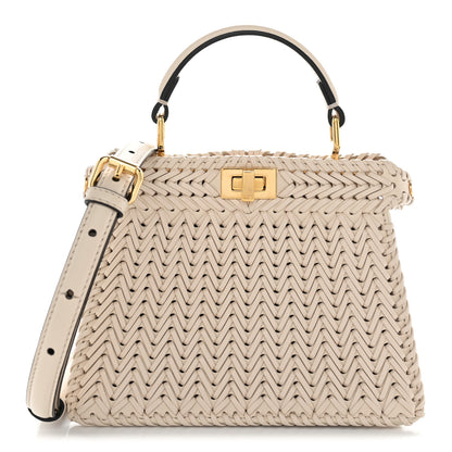 Fendi Vitello King Shiny Nappa Intreccio Petite Peekaboo I SEE U Satchel  Camelia 1 of 10