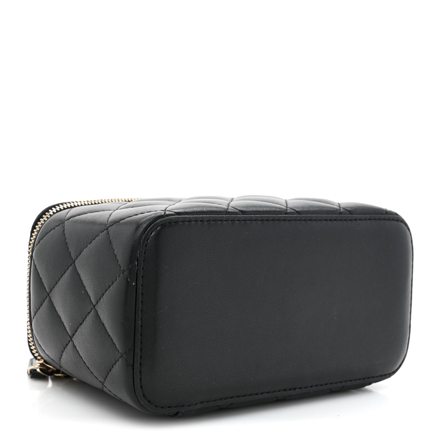 Lambskin Quilted Small Top Handle Vanity Case With Chain Black
