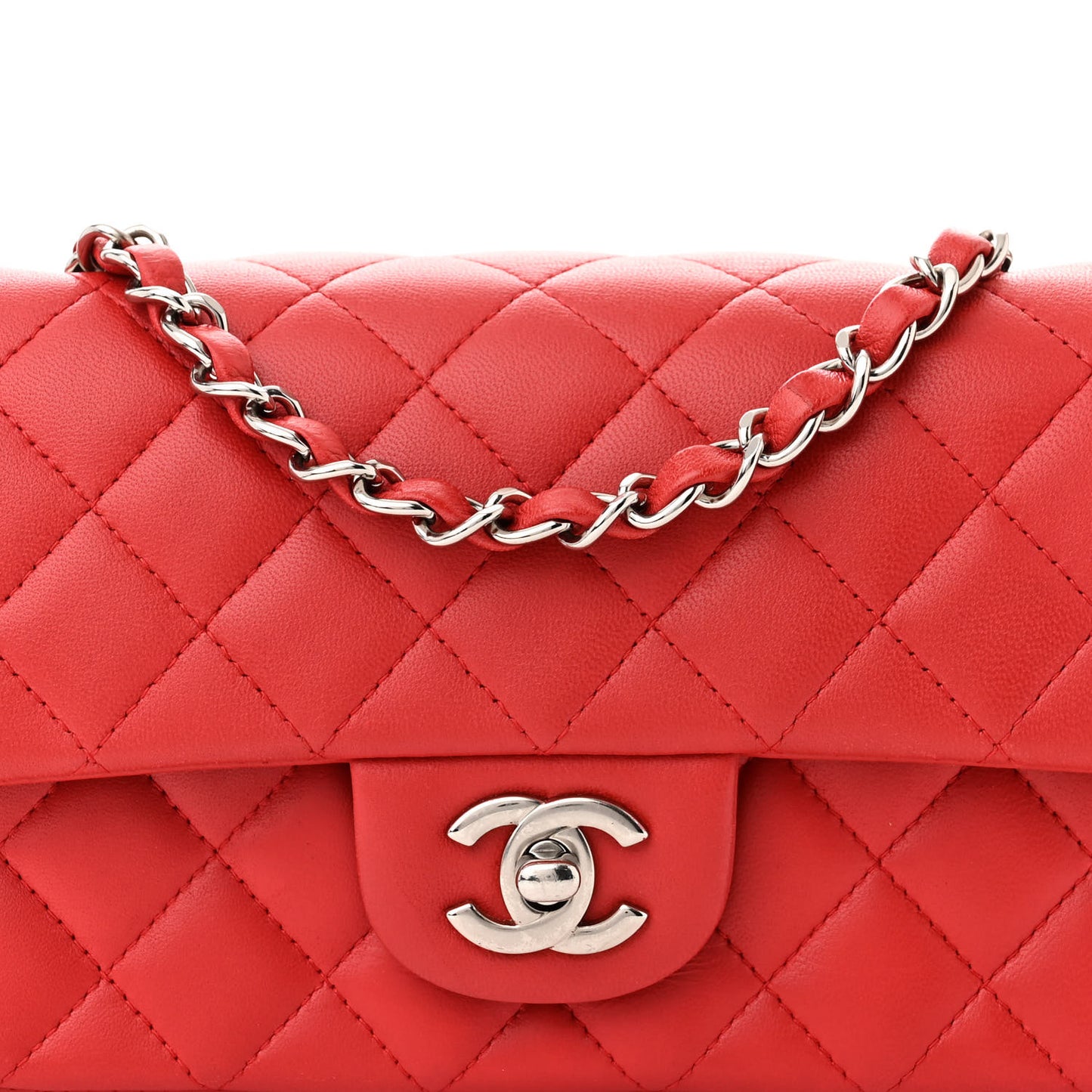Lambskin Quilted Mini Rectangular Flap Red