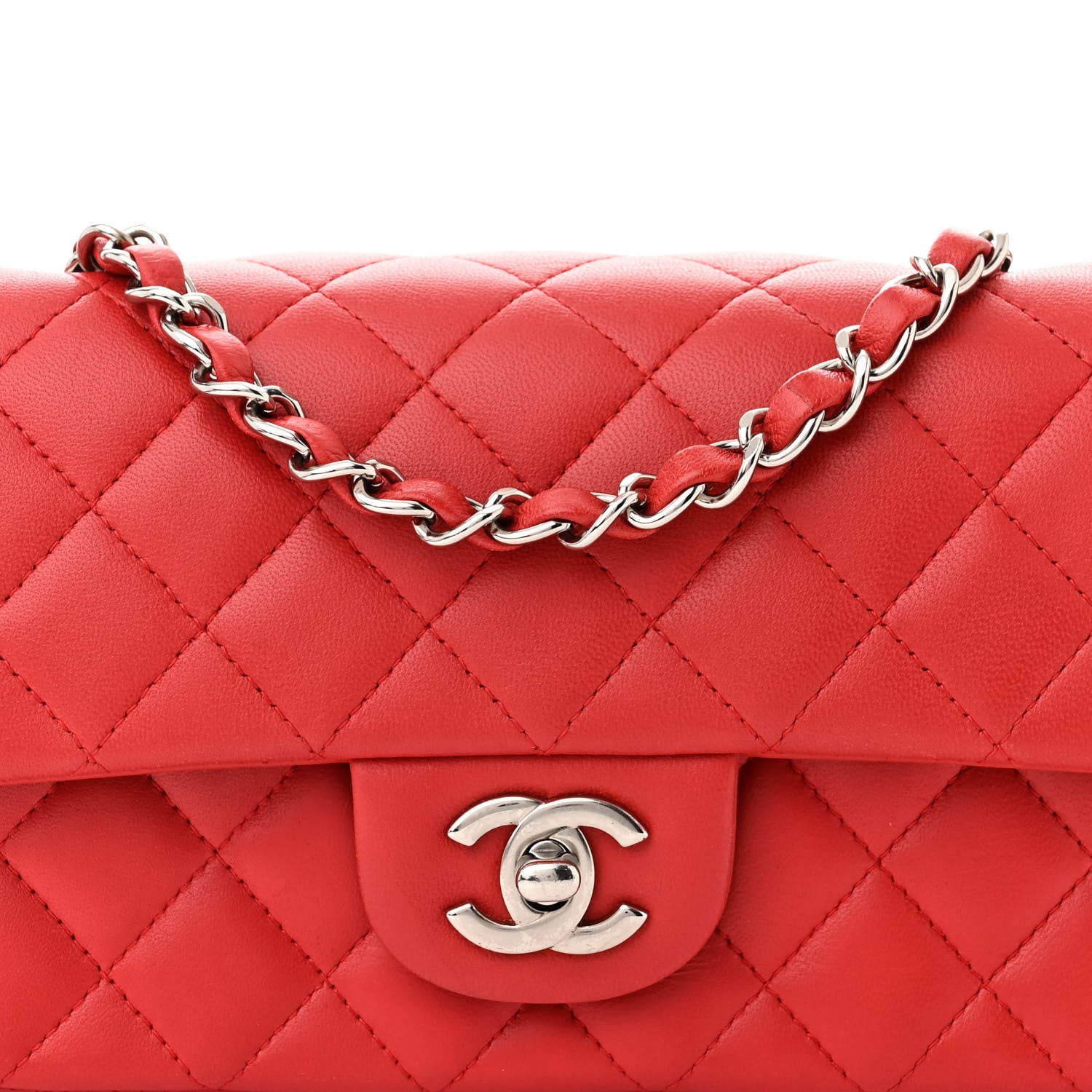 Chanel Lambskin Quilted Mini Rectangular Flap Red 8 of 10