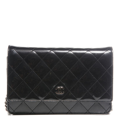 Chanel Striated Patent Quilted Wallet on Chain WOC Black 1 of 8