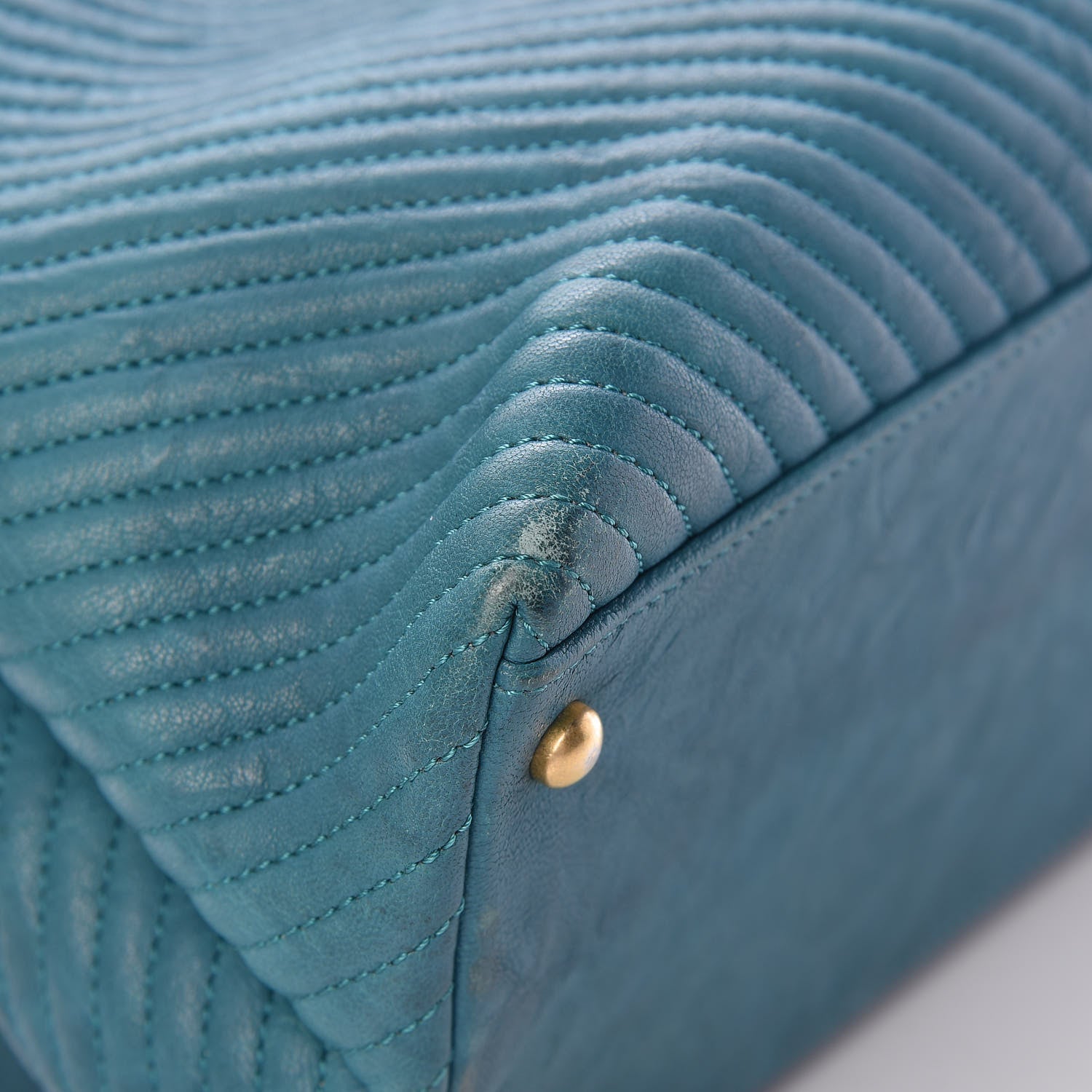 Chanel Wrinkled Lambskin Chevron Quilted Surpique Tote Turquoise 10 of 17