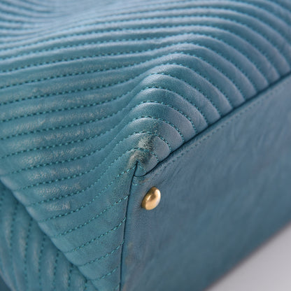 Chanel Wrinkled Lambskin Chevron Quilted Surpique Tote Turquoise 10 of 17