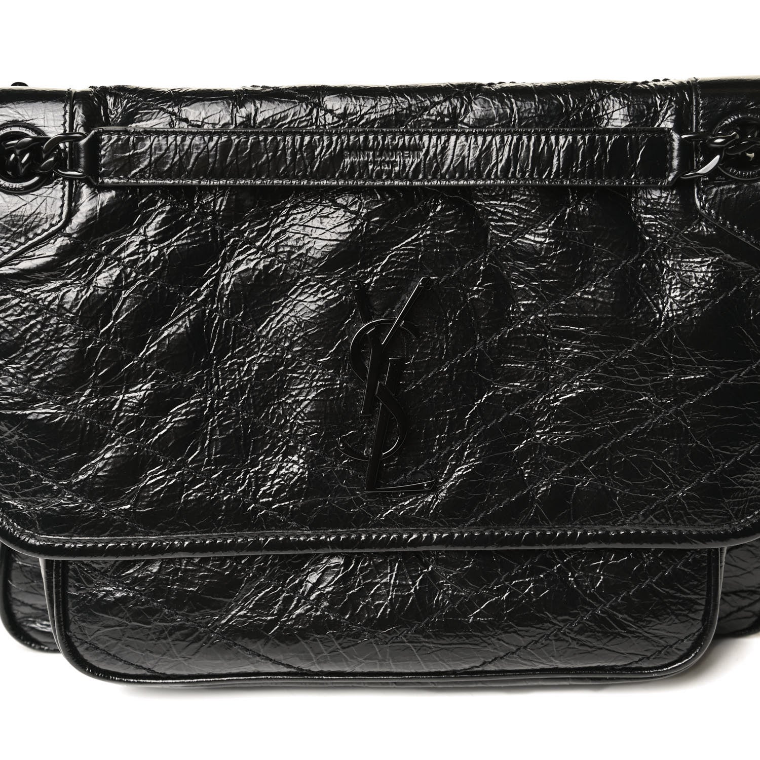 Saint Laurent Crinkled Calfskin Matelasse Monogram Medium Niki Chain Satchel Black 17 of 18