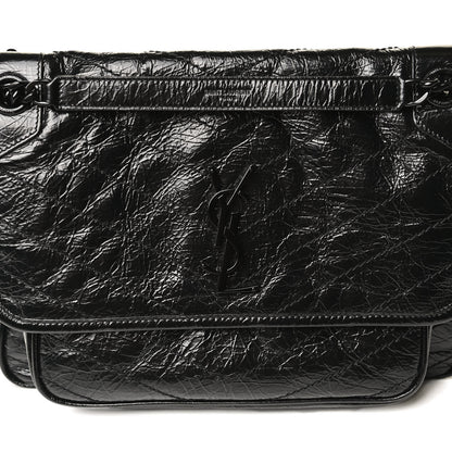 Saint Laurent Crinkled Calfskin Matelasse Monogram Medium Niki Chain Satchel Black 17 of 18
