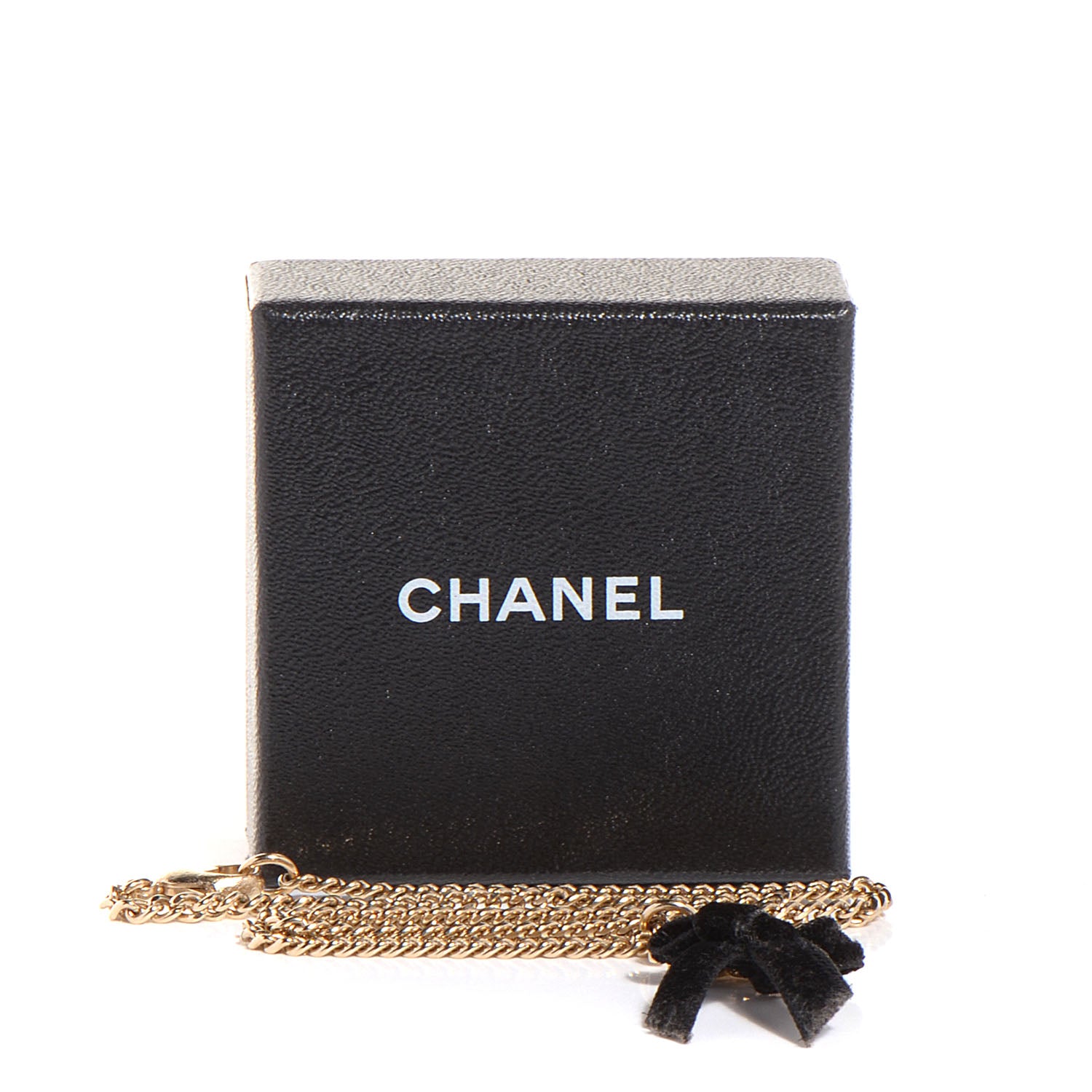 Chanel Enamel Velvet CC Bow Necklace Black Gold 5 of 5
