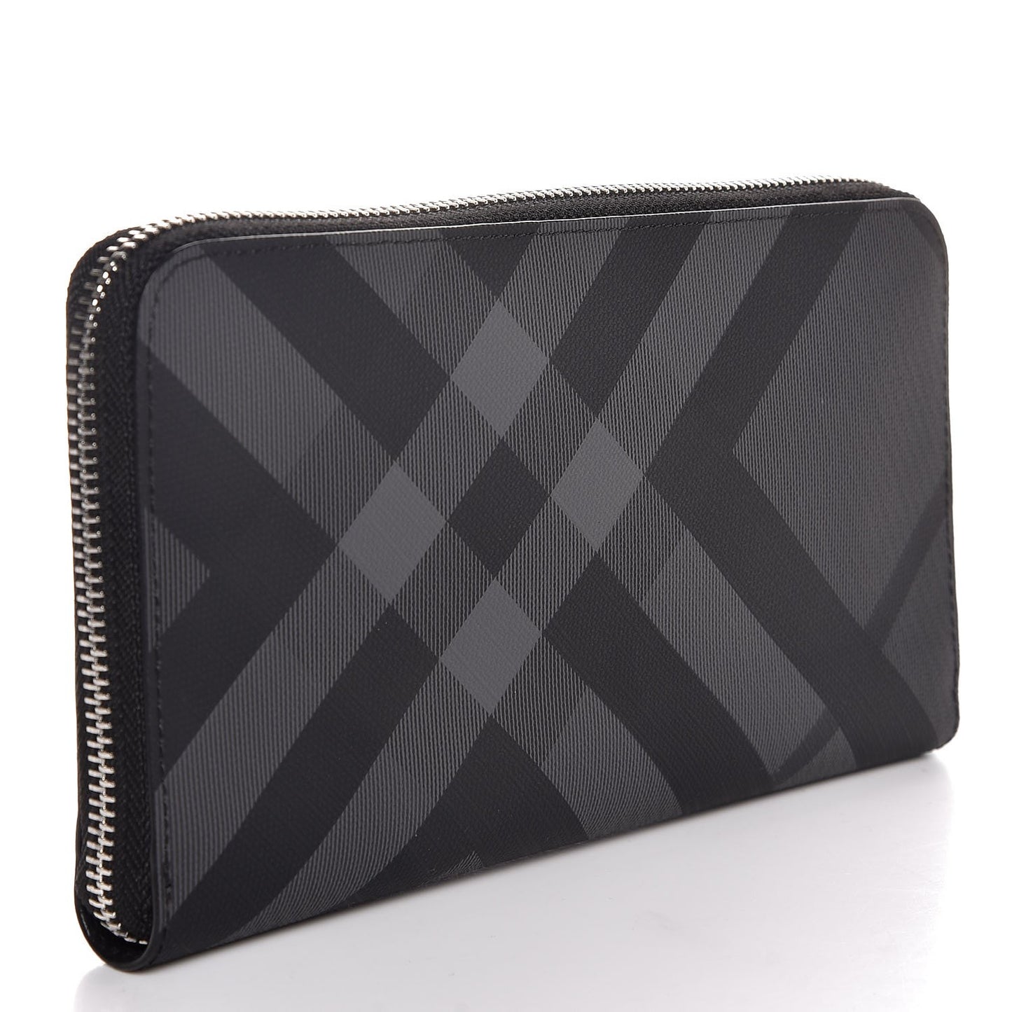 London Check Long Zip Around Wallet Charcoal Black