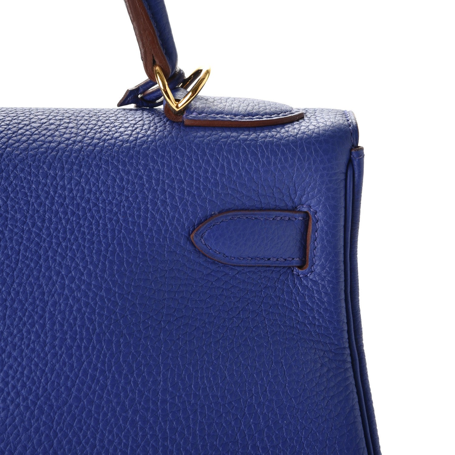 Hermes Togo Horseshoe Kelly Retourne 32 Bleu Electrique Rouge H 10 of 38