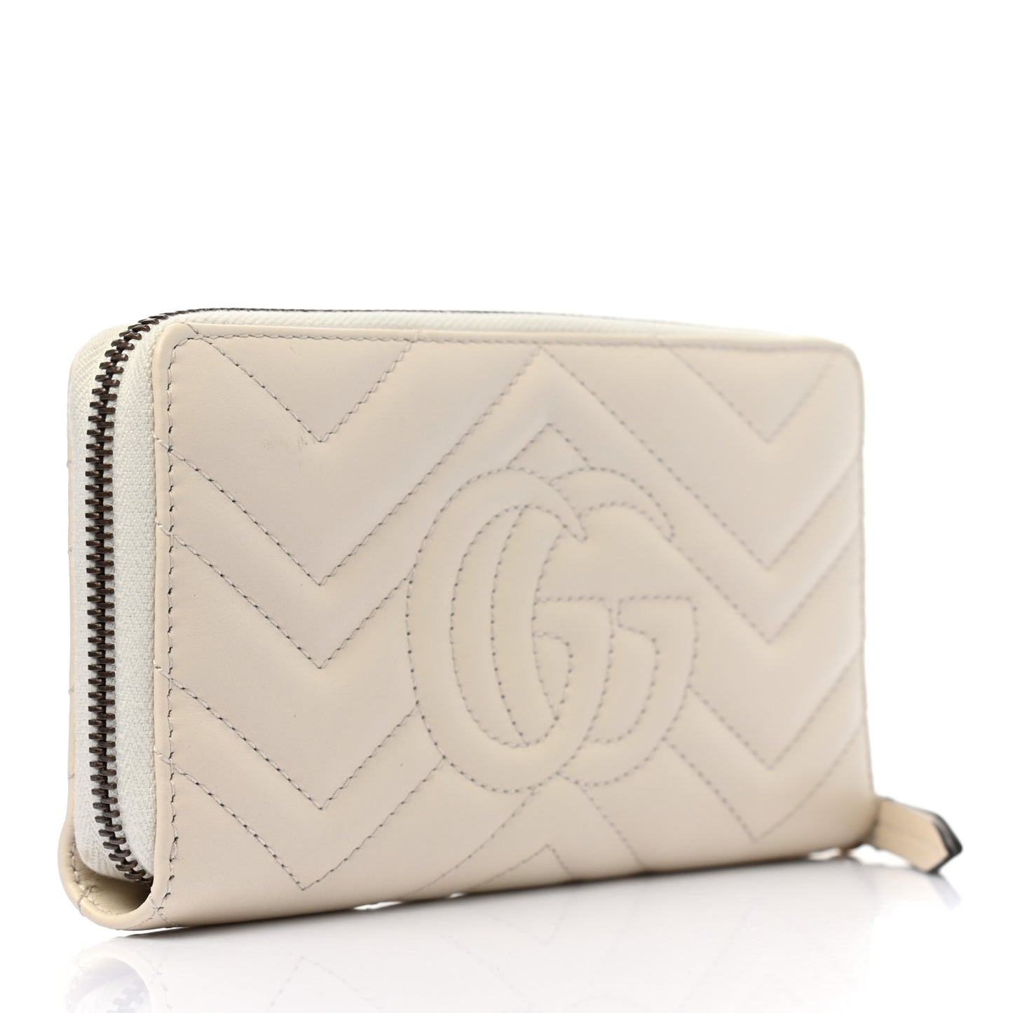 Calfskin Matelasse GG Marmont Zip Around Wallet White