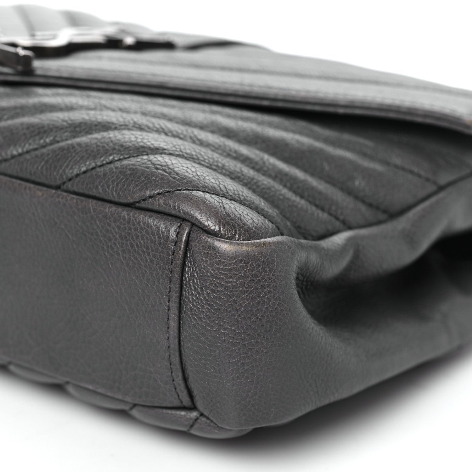 Saint Laurent Sheepskin Matelasse Chevron Monogram Medium College Bag Asphalt 10 of 13