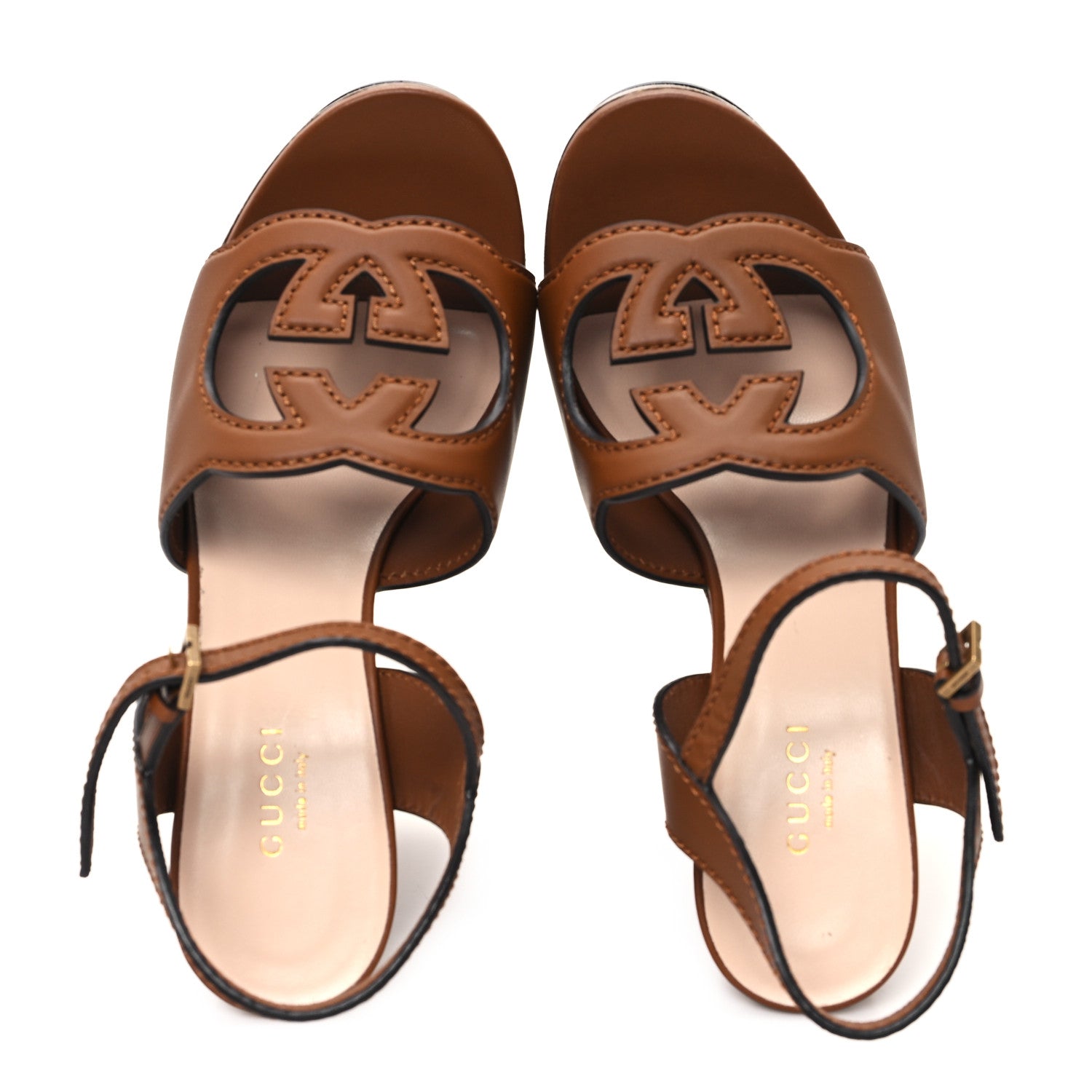 Gucci Cosmos Softy Calfskin Wooden Interlocking G Cut-Out 30/120mm Platform Sandals 36 Cuir 2 of 9