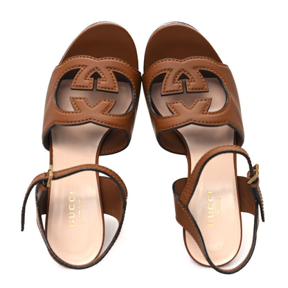 Gucci Cosmos Softy Calfskin Wooden Interlocking G Cut-Out 30/120mm Platform Sandals 36 Cuir 2 of 9