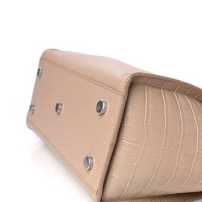 Saint Laurent Calfskin Crocodile Embossed Baby Monogram Downtown Cabas Dark Beige 10 of 14