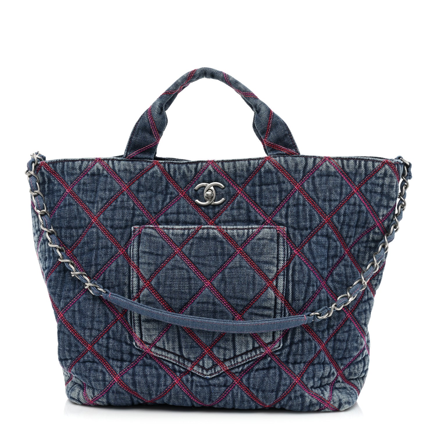 Chanel Denim Stitched Coco Beach Shopping Tote Blue 2 of 9