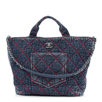 Chanel Denim Stitched Coco Beach Shopping Tote Blue 2 of 9