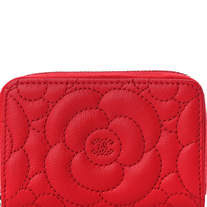 Chanel Caviar Camellia Embossed Zip Coin Purse Red 8 of 10