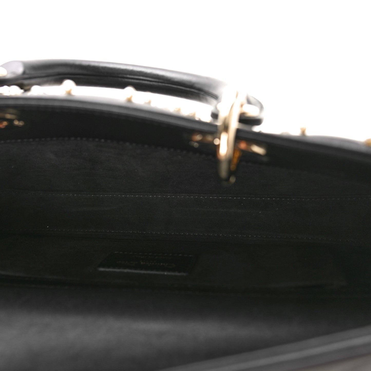 Lambskin Cannage Pearl Studded Small Lady D-Joy Black
