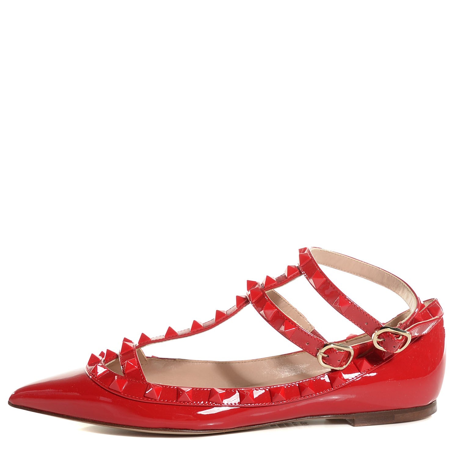 Valentino Garavani Patent Monochrome Rockstud Cage Ballerina Flats 35.5 Rosso Valentino 1 of 8