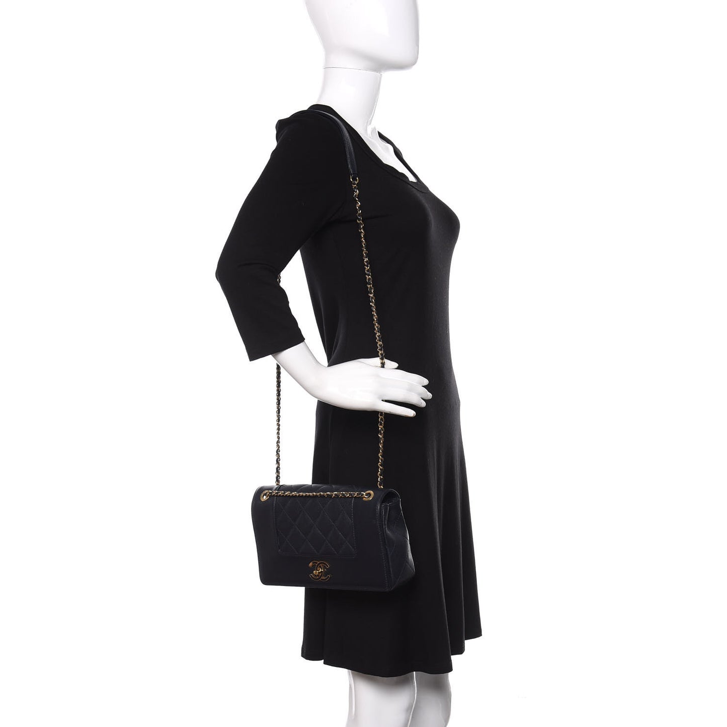 Sheepskin Quilted Medium Vintage Mademoiselle Flap Dark Navy
