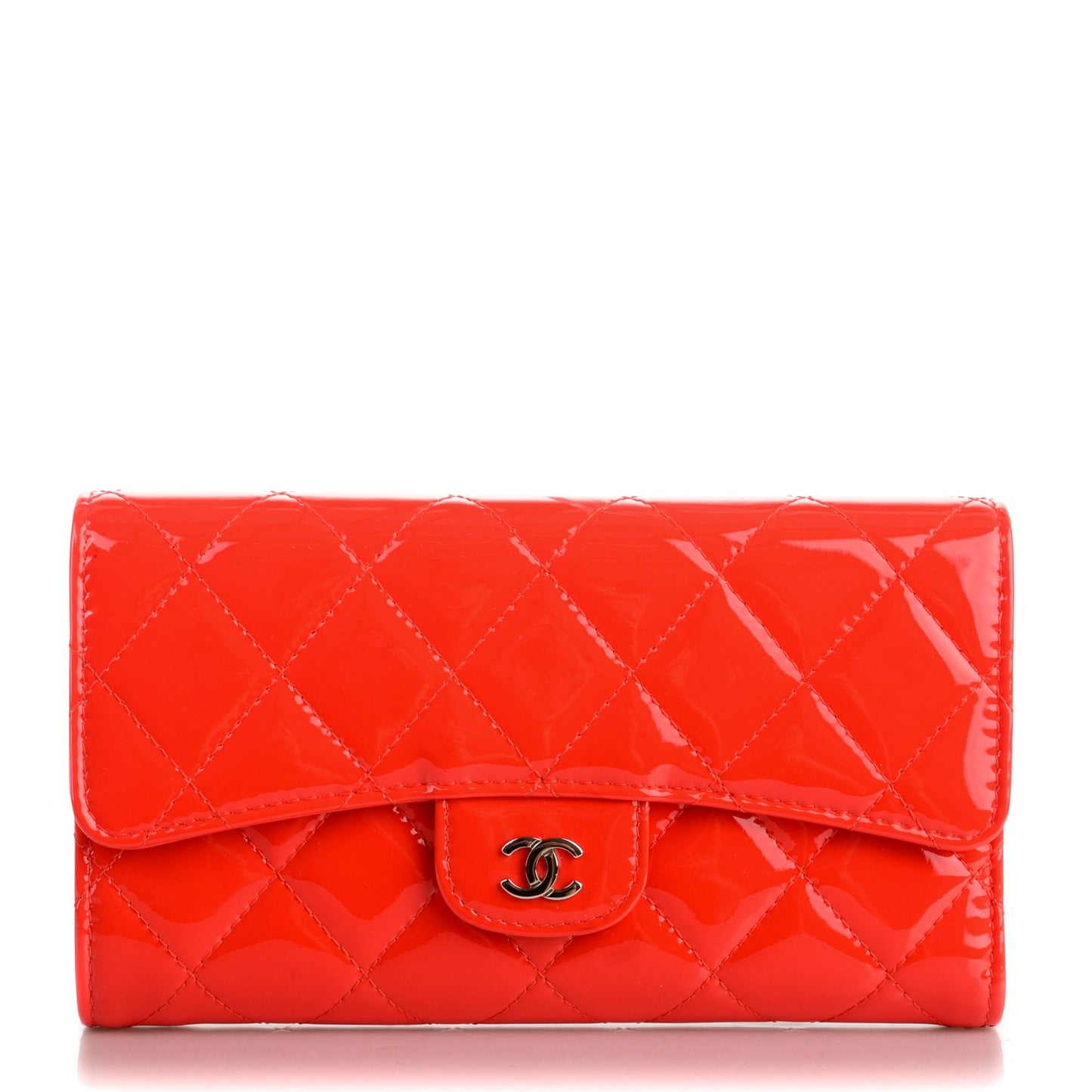 Patent Quilted Large Flap Wallet Red