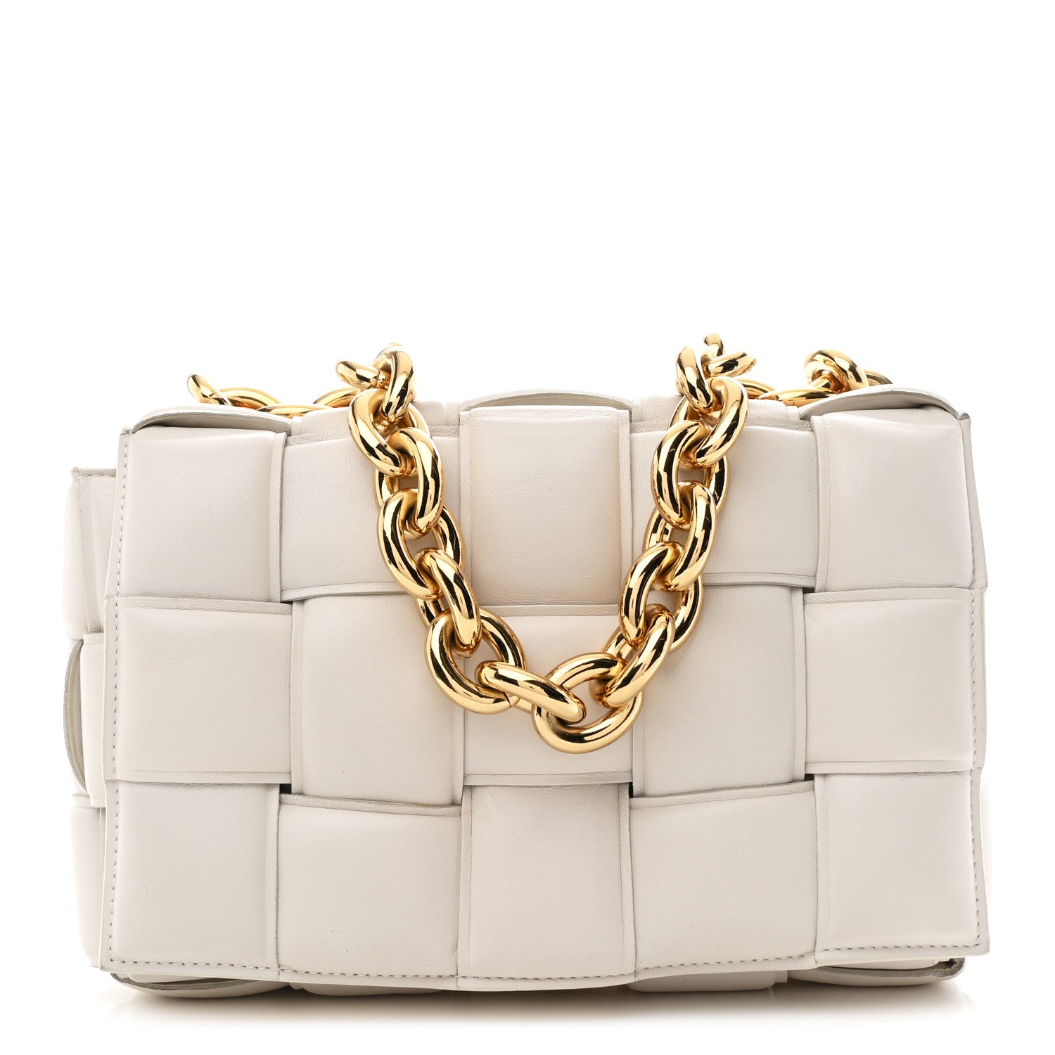Bottega Veneta Lambskin Maxi Intreccio Padded Chain Cassette Crossbody Bag White 1 of 10