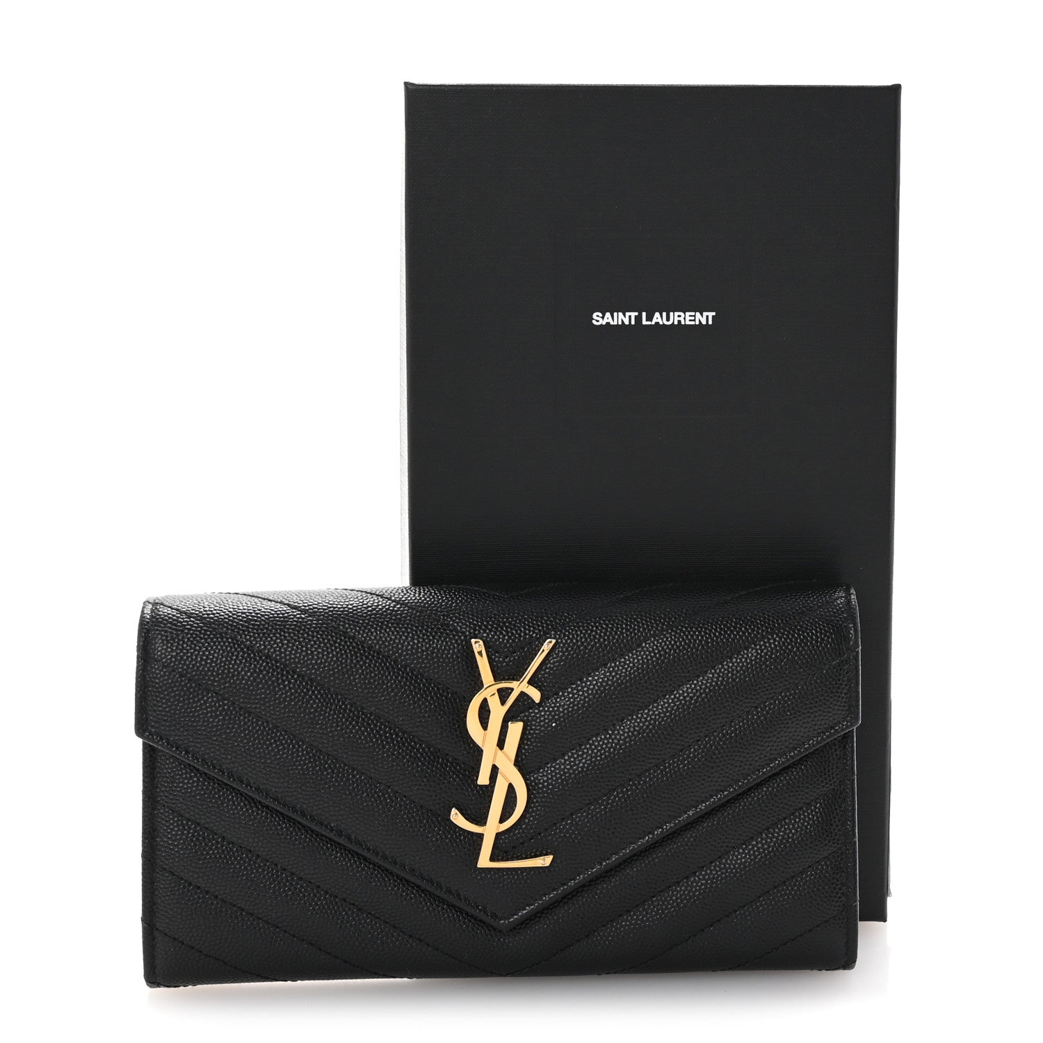 Saint Laurent Grain De Poudre Matelasse Chevron Monogram Flap Wallet Black 7 of 7