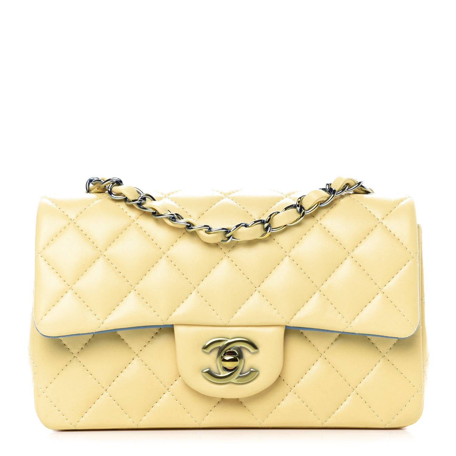 Chanel Lambskin Quilted Mini Rectangular Flap Yellow Blue 1 of 9