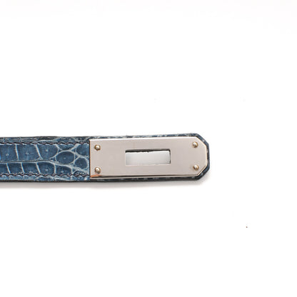 Hermes Shiny Niloticus Crocodile Kelly Cut Pochette Blue Jean 21 of 38