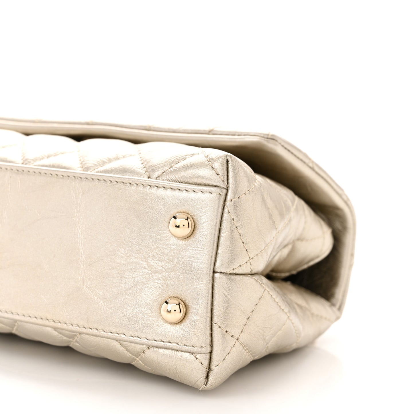 Metallic Aged Calfskin Quilted Mini Coco Handle Flap Gold