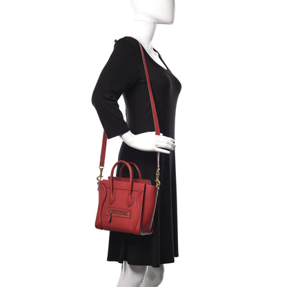 Celine Drummed Calfskin Nano Luggage Red 2 of 9