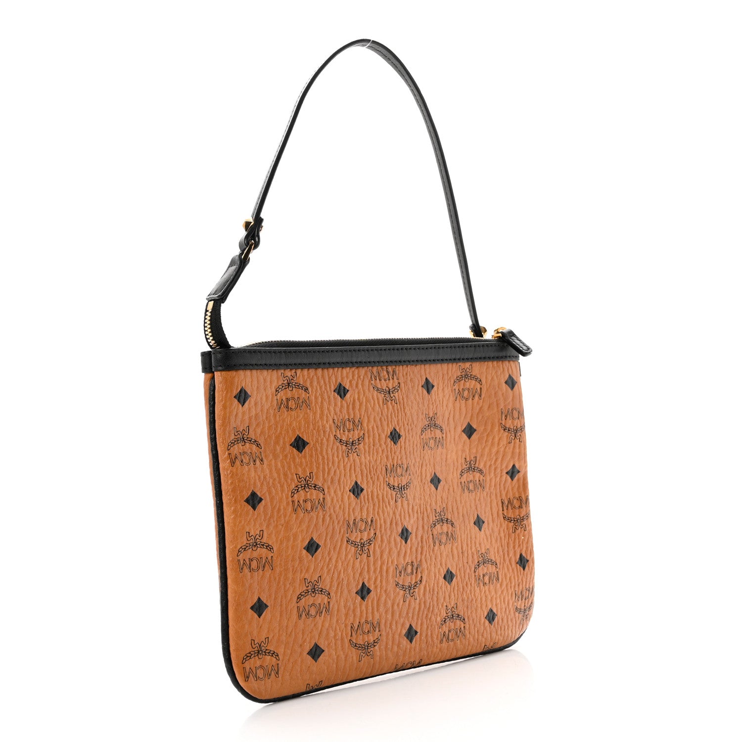 MCM Visetos Liz Shopper Tote Pouch Cognac Black 3 of 6