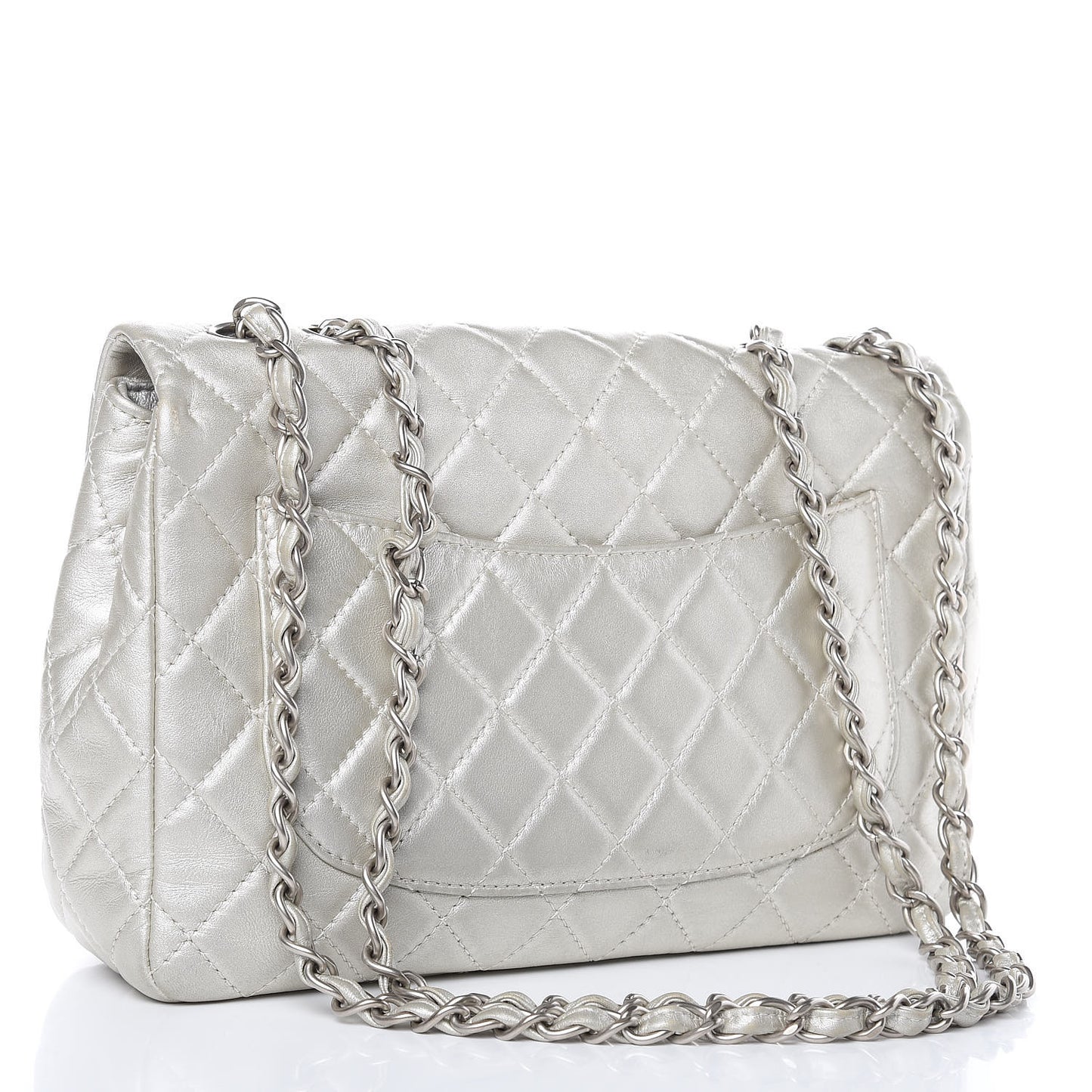 Metallic Lambskin Quilted Jumbo Single Flap Silver