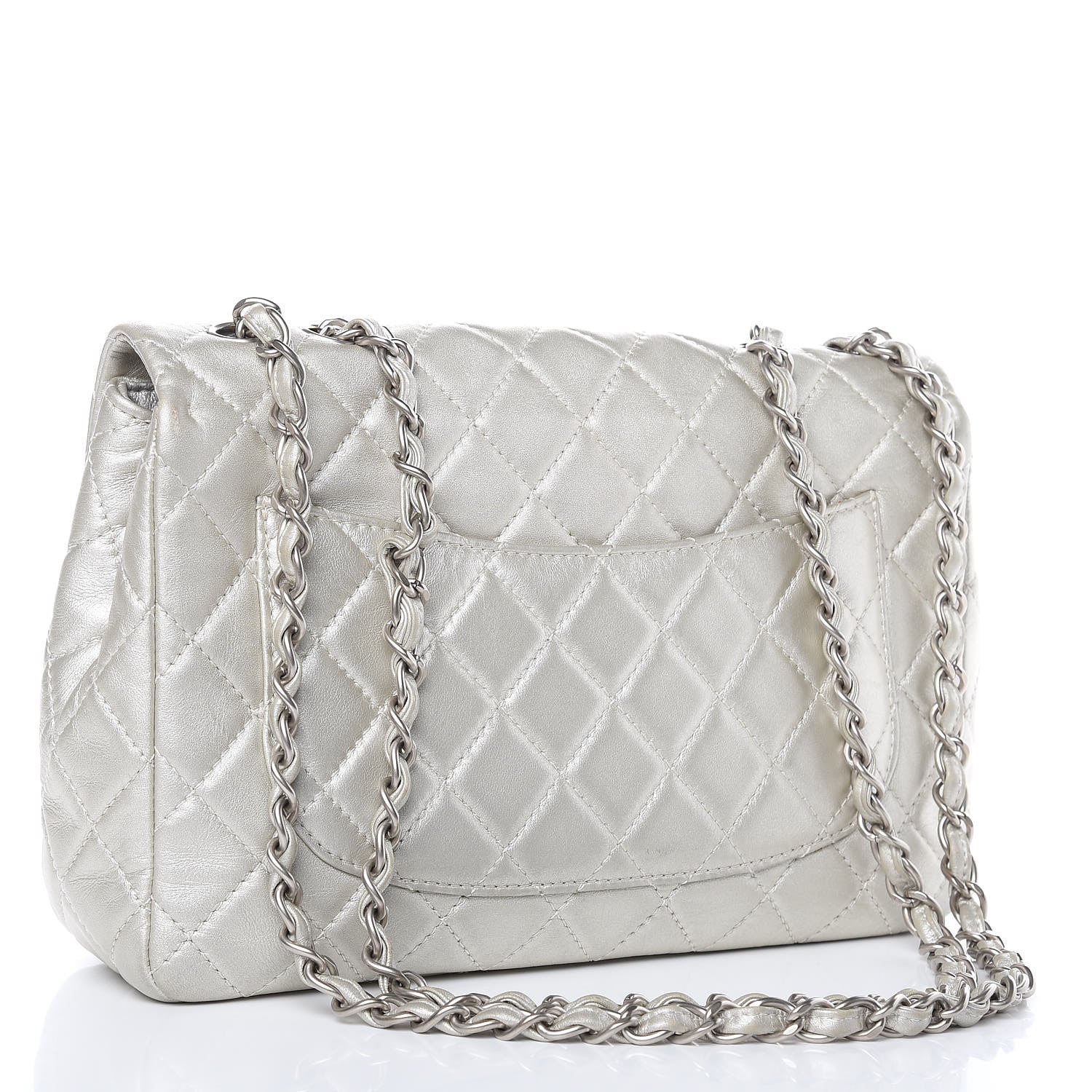Chanel Metallic Lambskin Quilted Jumbo Single Flap Silver 3 of 16