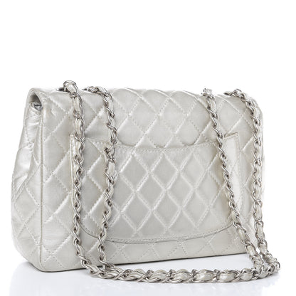 Chanel Metallic Lambskin Quilted Jumbo Single Flap Silver 3 of 16