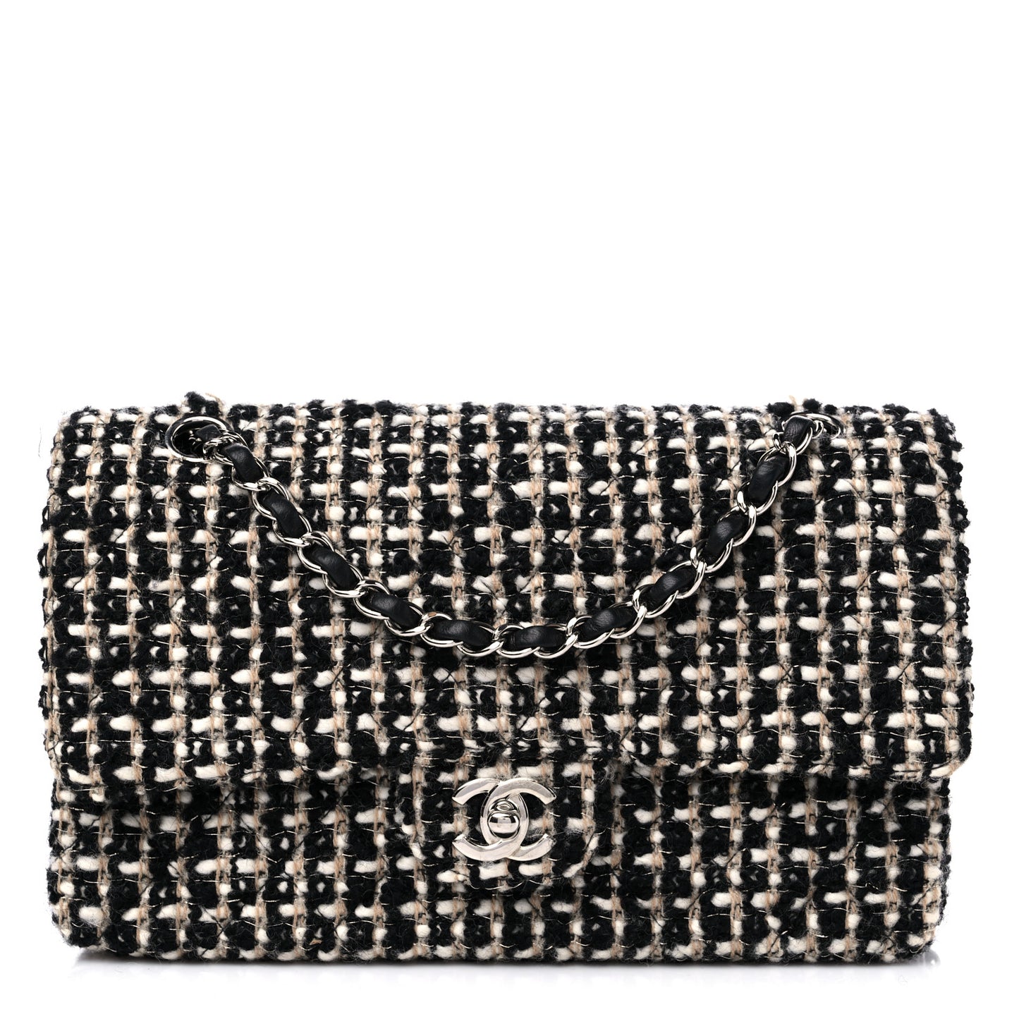 Tweed Quilted Medium Double Flap Black Multicolor