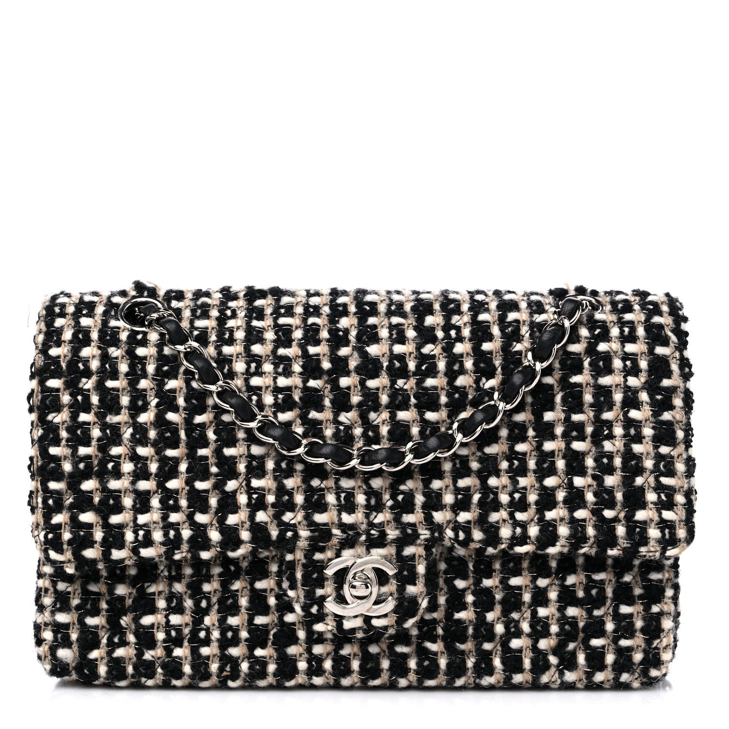 Chanel Tweed Quilted Medium Double Flap Black Multicolor 1 of 14